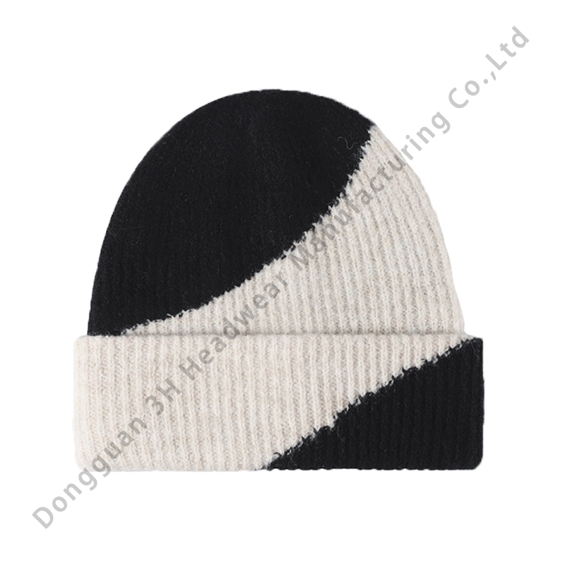 Großhandel Mode zwei Ton verdicken Winter Caps für Unisex Custom Mütze Mit Wollgestrick