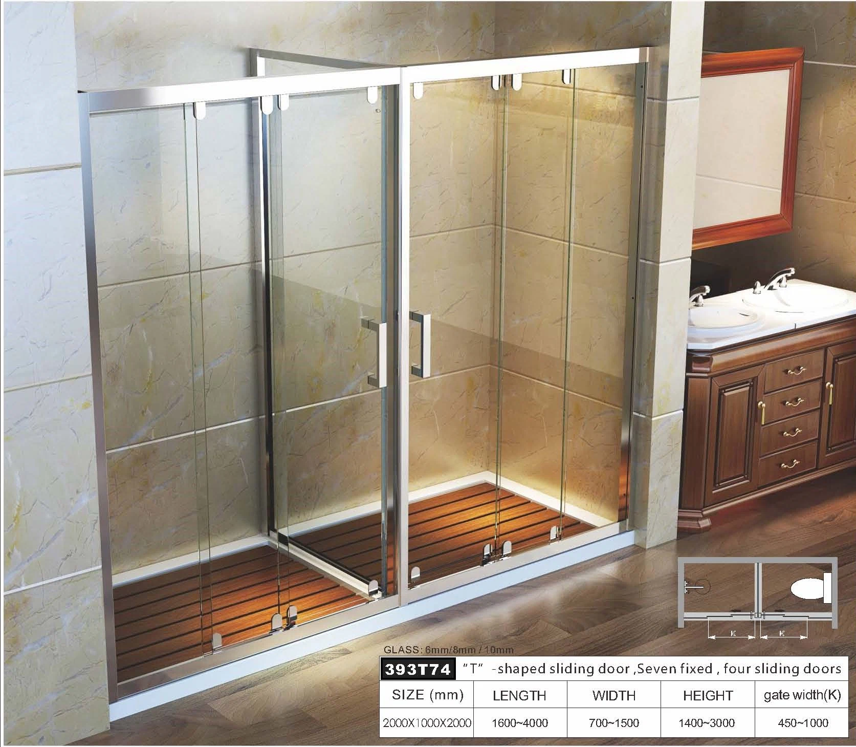 Bathroom Household Stainless Steel Tempered Glass Two Sliding Shower Room 393t74