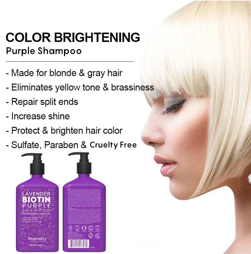 Beamarry Customized Logo Hair Care Hair Treatment Products 380ml Hair Beauty Products Lavender Biotin Purple Shampoo for Blonde & Gray Hair