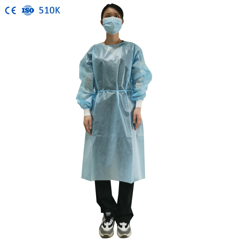 La FDA/CE/SGS/ISO PP étanche aux poussières non tissés jetables jaune SMS+PE Blouse jetable de la norme AAMI-II Coverall 30GSM robe étanche antistatique @Minnie