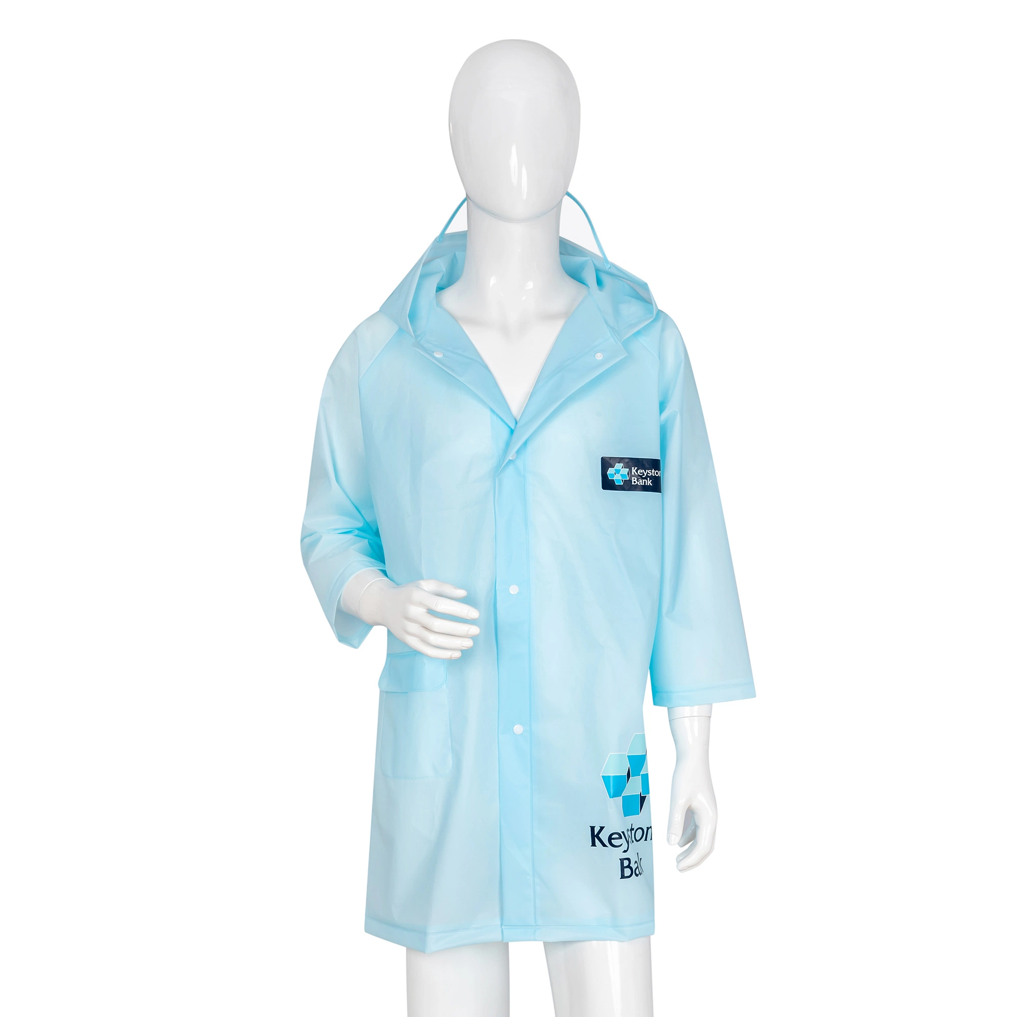 Unisex Polyurethane Semi-Sheer Waterproof PU EVA Raincoat with Hoop Flag