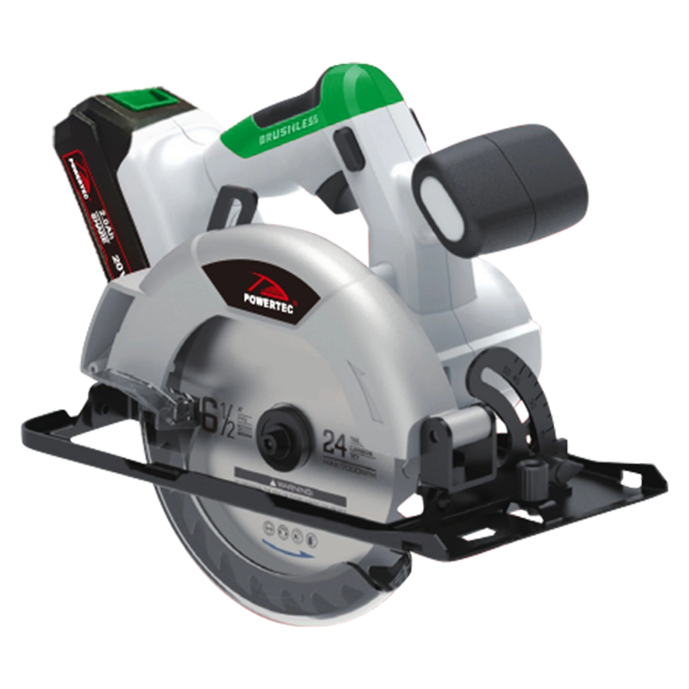 Powertec Two-Tone Litio inalámbrico sin escobillas personalizada sierra circular de 165mm Power Tool