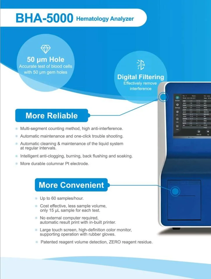 Getein Automatic Hematology Analyzer BHA-5000 5 Part Diff Blood Test Entwickelt für den klinischen Einsatz in vitro und die Partikelanalyse im Krankenhaus