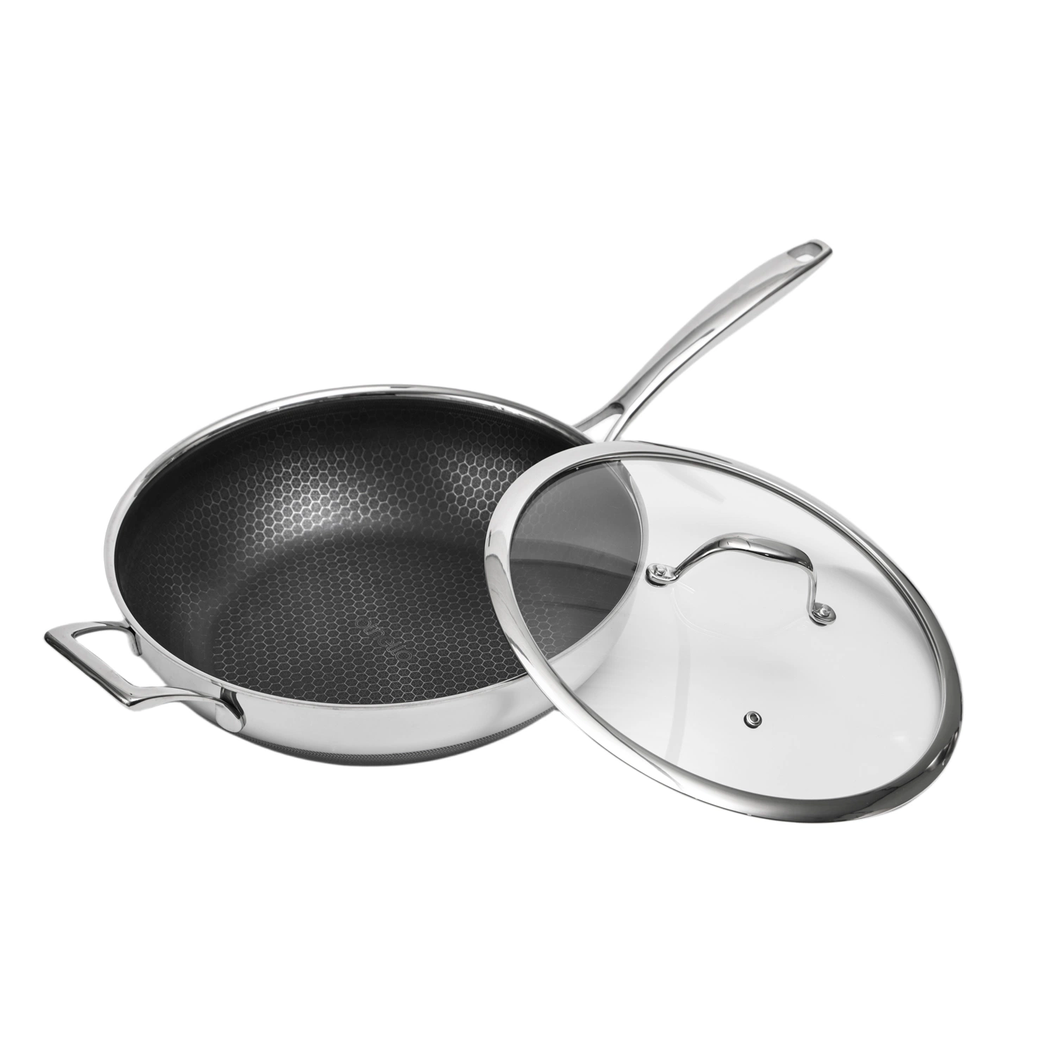 Venta en caliente Acero inoxidable Cookware no-Stick Doble capa de miel Comb Revestimiento 30cm Wok