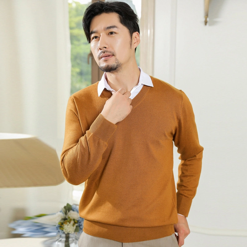 Factory Wholesale/Supplier Men&prime; S Autumn and Winter Stock V-Neck Solid Color Casual Large Size Knitwear Pullover Office Sweaters/Jerseys