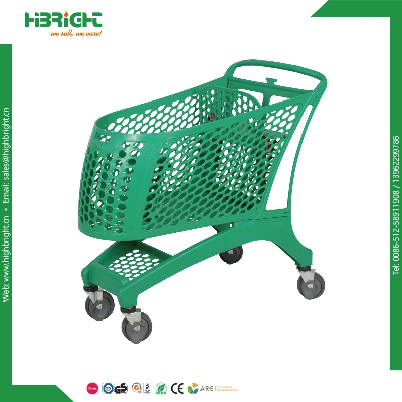 150L Plastic Shopping Cart with Metal Basket for Super Market