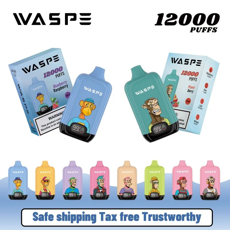 صندوق Waspe الرقمي 20 مل Eالعصير 12000puffs قلم القرد القابل للاستخدام مع عرض الشاشة