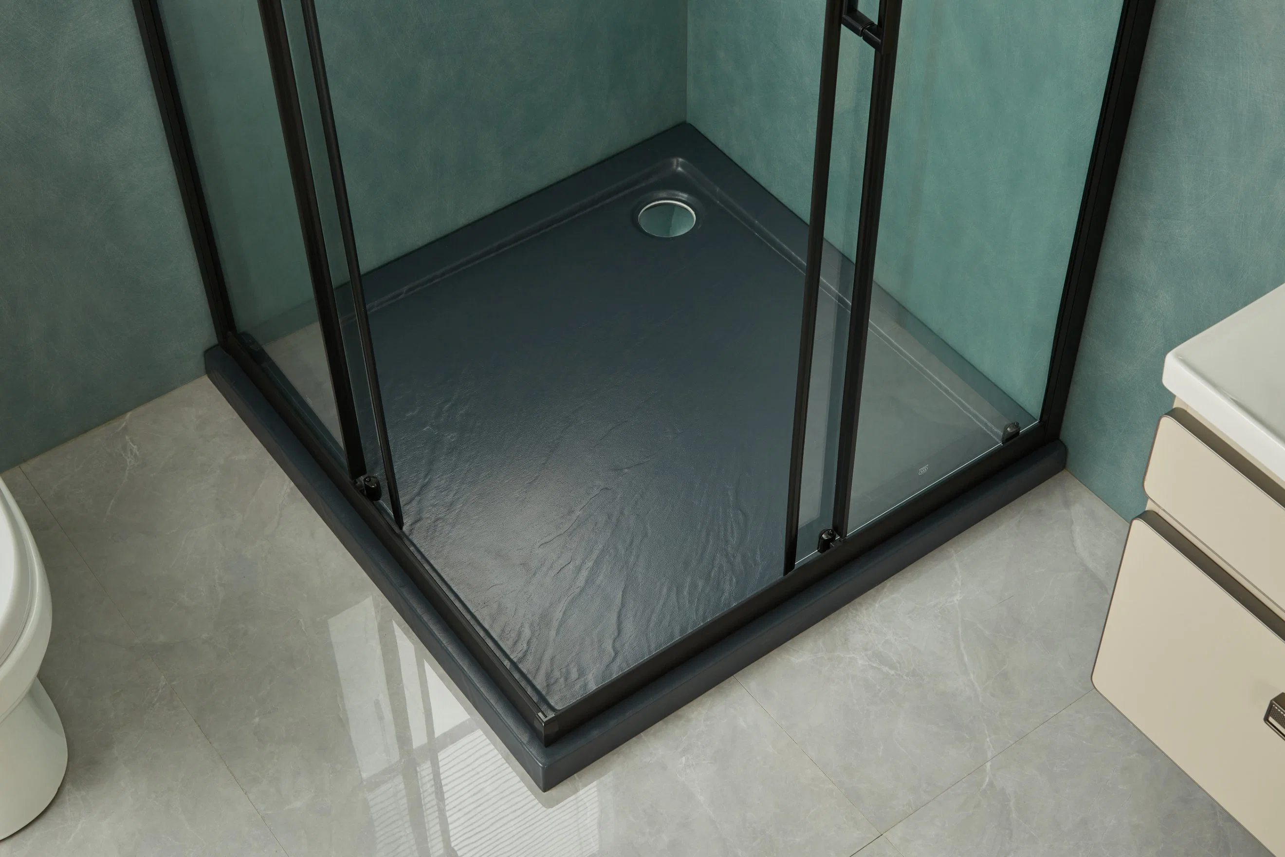 Square Sliding Door Black Frame Shower Enclosure Bathroom Door