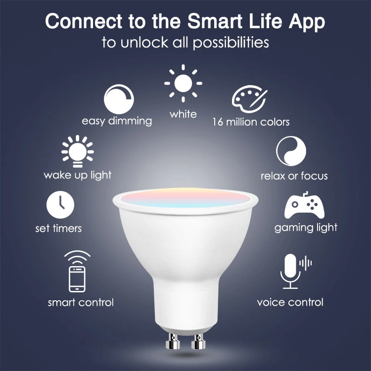 Télécommande WiFi Spotlight 5W Lampe Spot Light RVB Tuya Smart GU10 Ampoule de LED