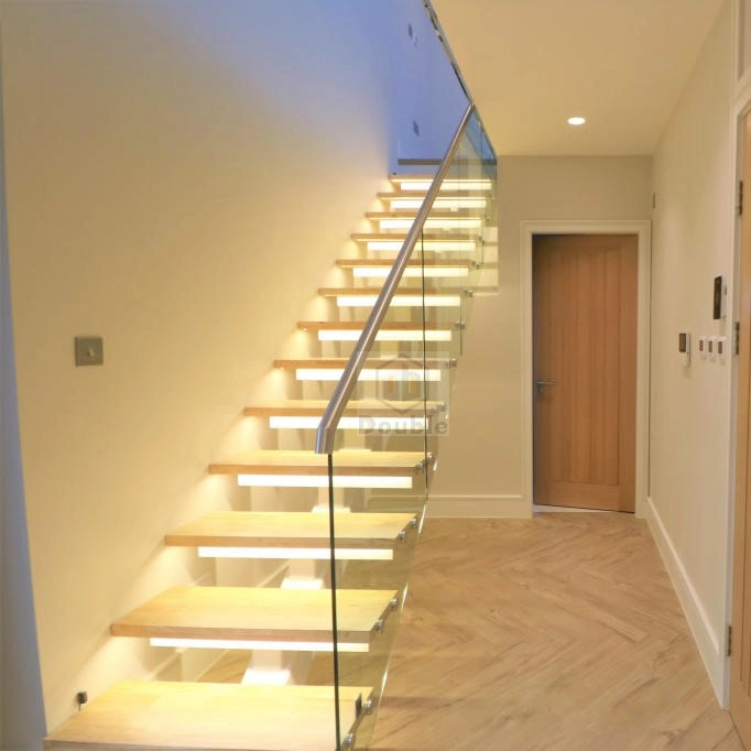 Steel Mono-Stringer Staircase Thai Oak Wood Steps Cheap Price Staircase