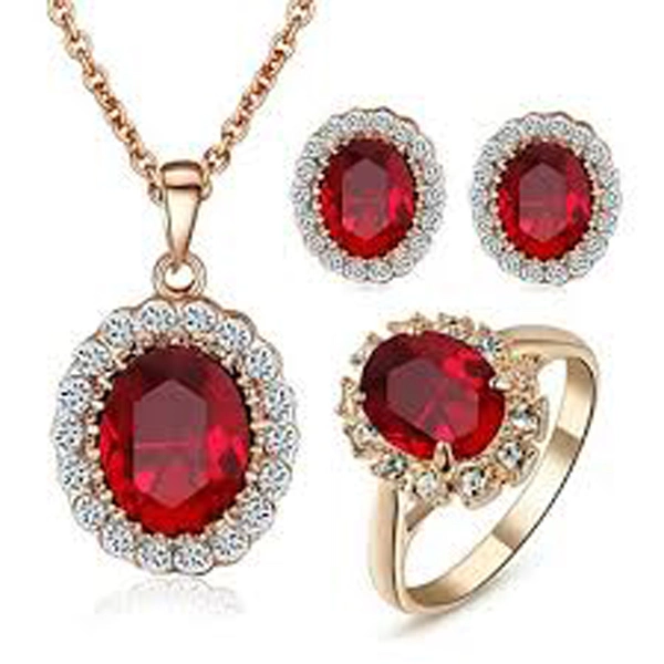 Gold Plate 925 Silver Ring and Pendants Jewelry Set