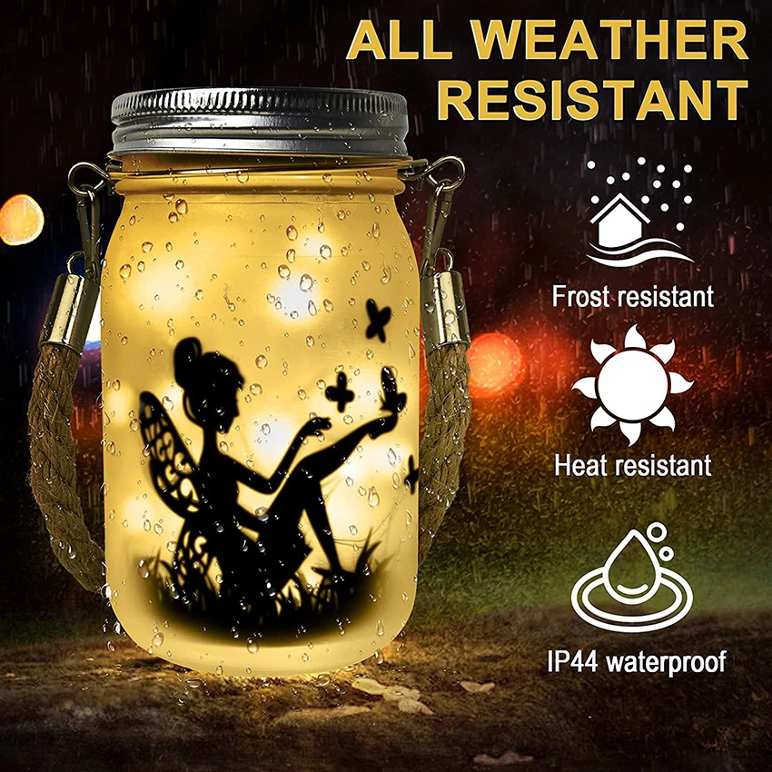 Hada Solar linternas colgantes de cristal esmerilado Mason Jar con 20 luces LED y el bricolaje tarjetas de papel la luz blanca cálida Bl21021 Impermeable IP44.