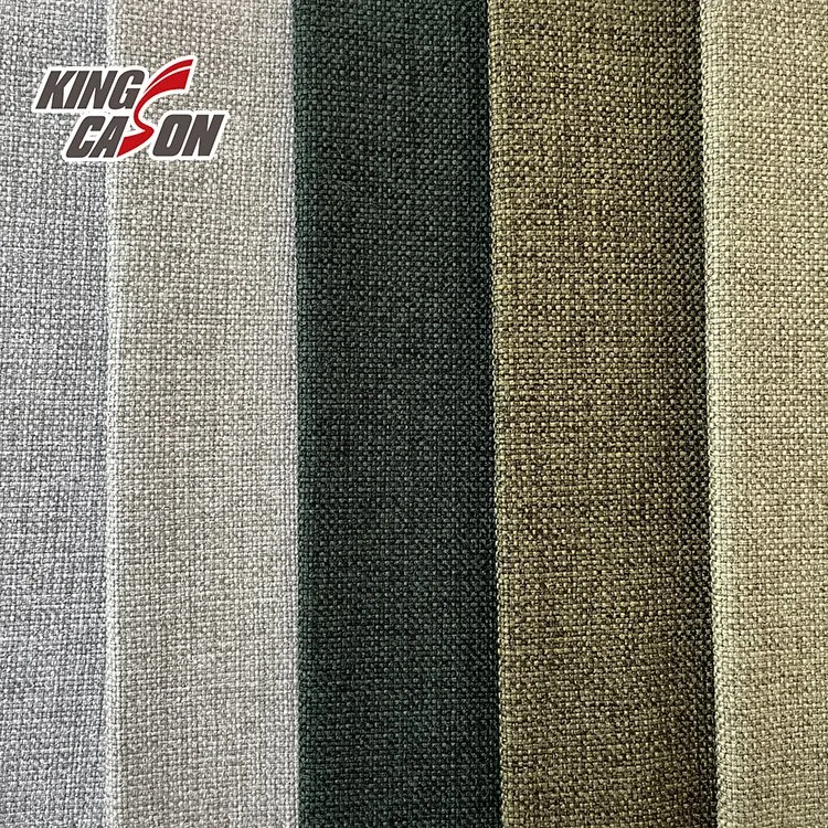 Kingcason 100% Polyester Classic One Side Brush Plain Linen Upholstery Fabric for Sofa and Chair