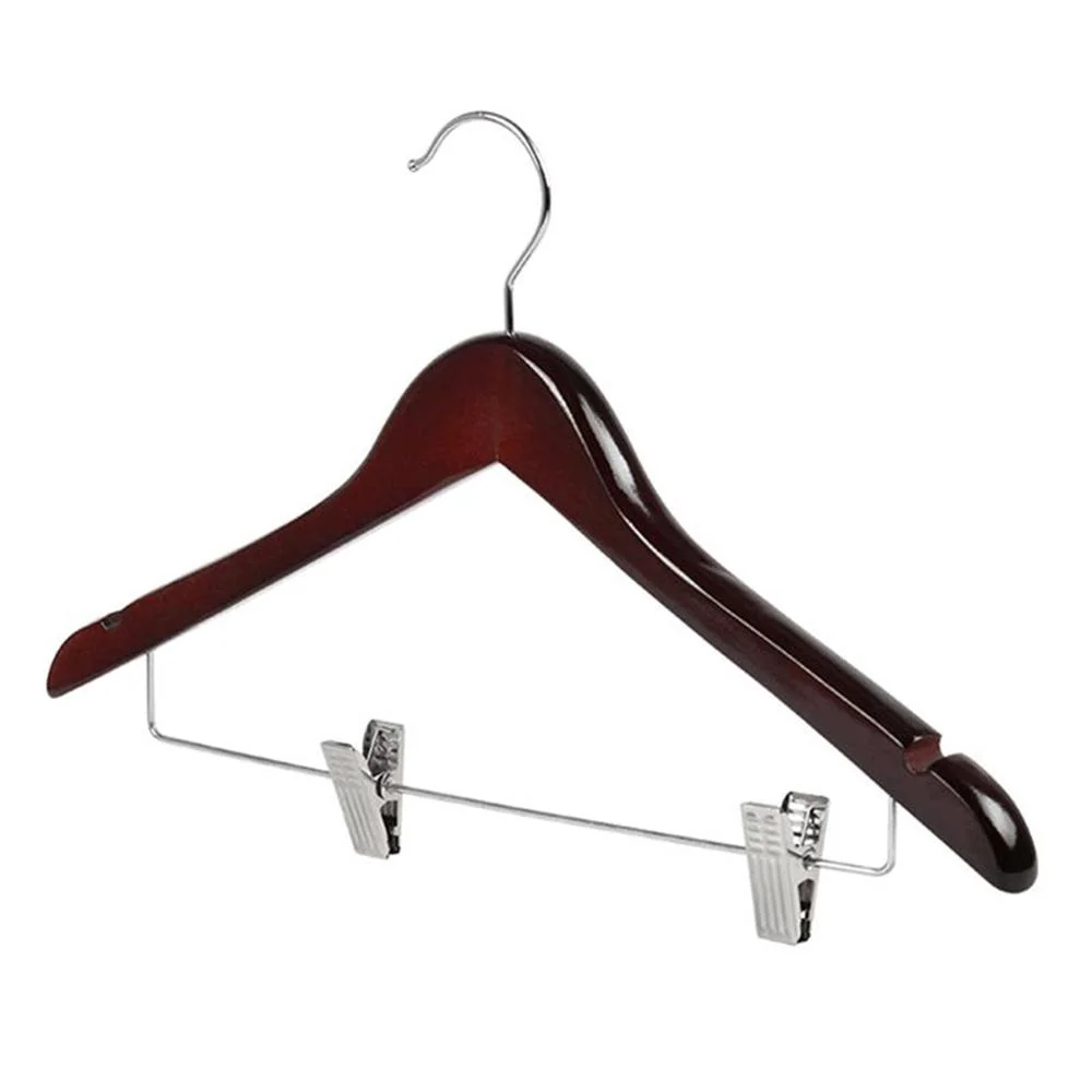 Hotel Hangers: Guestroom Dark Cherry Wooden Top Clothes Hangers of High quality/High cost performance  with Bar for Men's/Women's Coats and Shirts