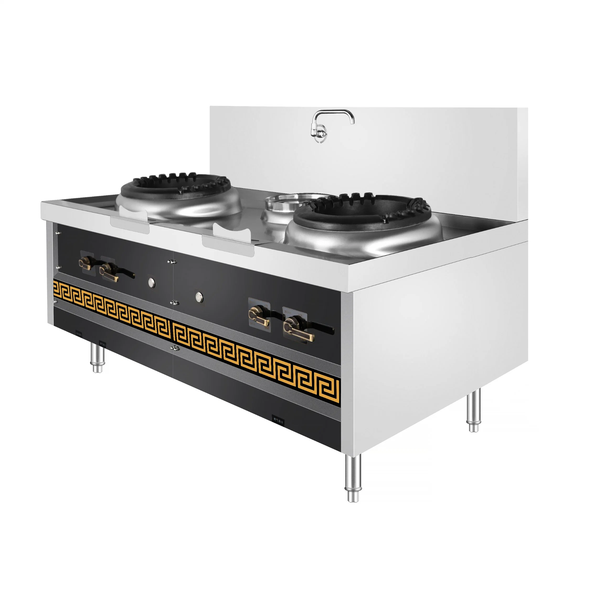 Cuisinière chinoise de style Tang avec 2 brûleurs, cuisinière commerciale en acier inoxydable.