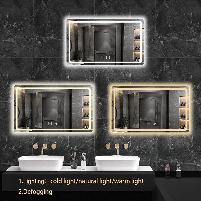 مرآة ماكياج المستطيل المصنع الصينية مع أثاث الحمام LED الخفيف المرايا الذكية لحائط الحمام الإلكتروني