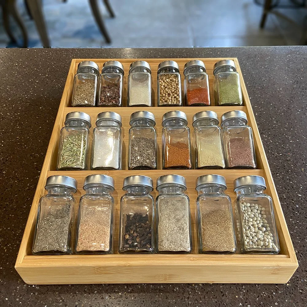 Bamboo Spice Rack Drawer Insert Holder for Jars Cupboard