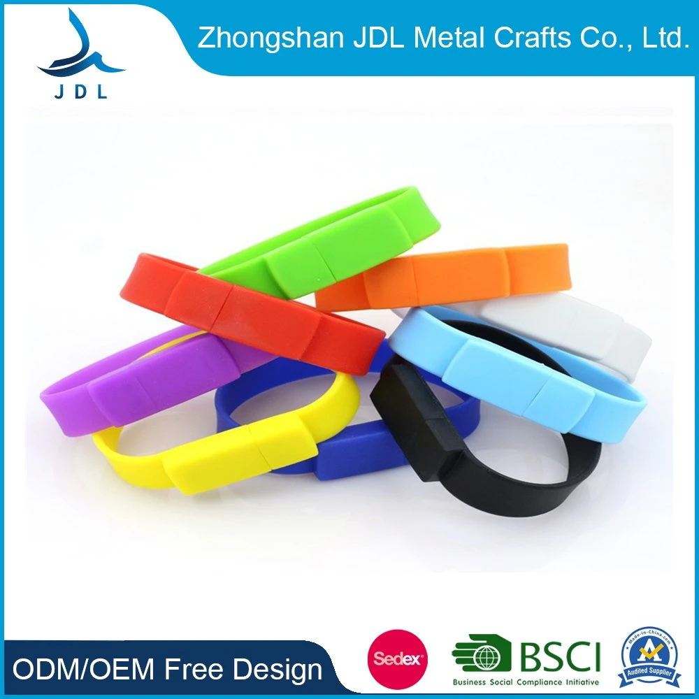 Factory Cheap Price Offset Printed Free Sample Energy Glow Event Rubber Bangle for Gifts USB Flash Drive Bracelet USB Flash Drive Silicon PVC Disk Wristband