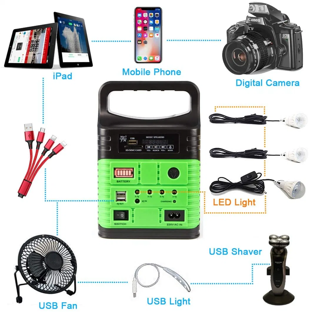 Portable Solar Radio System Solar LED Light Kit with Radio Bluetooth, LED Lighting Three Bulbs