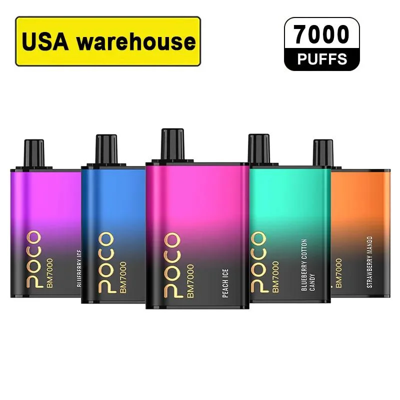 Authentic Verstellbarer Luftstrom Poco Bm 7000 Puffs Bar Pod Wape Vapers Smoke Charger Vaporizer ecig leer Großhandel/Lieferant i Vape Pen E Hookah Ladegerät