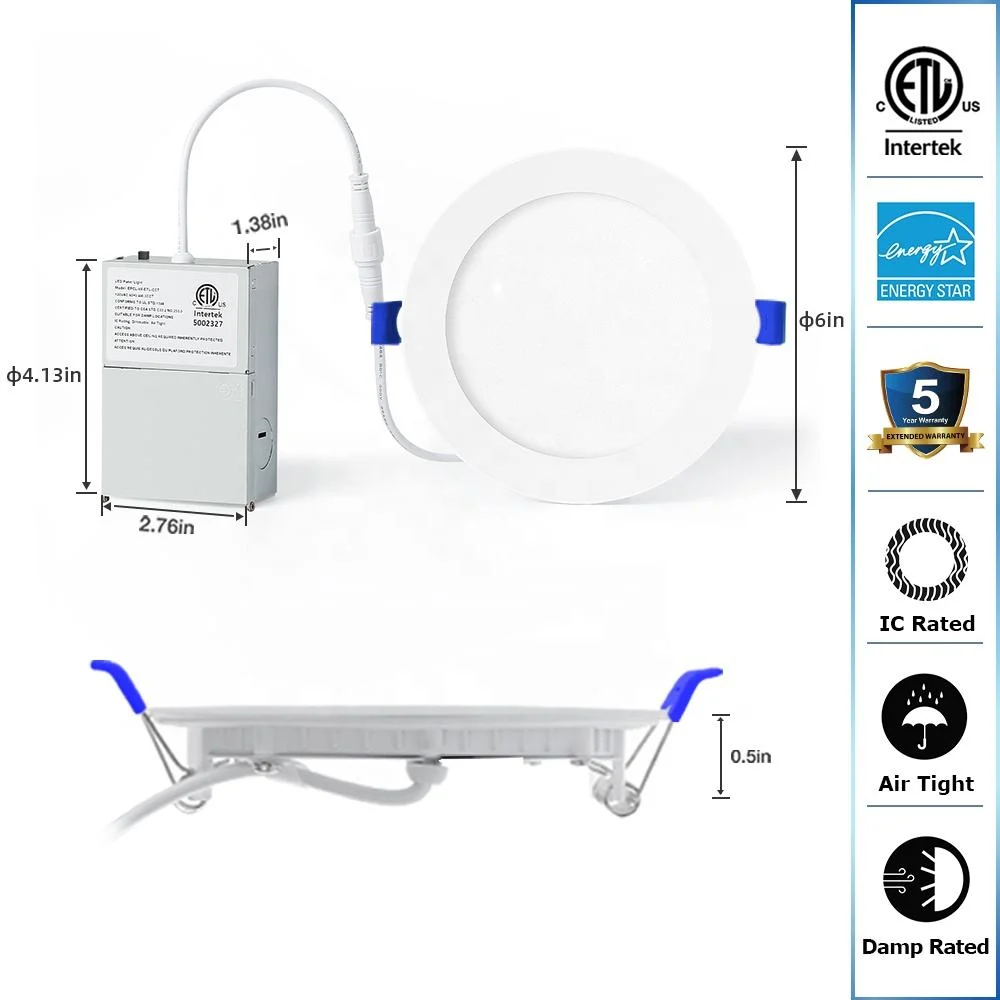 Meistverkaufte Energy Star ETL 6 Zoll 12W 5CCT Nein Flackerdimmbare, versenkte runde, ultraflache LED-Einbauleuchten an der Decke