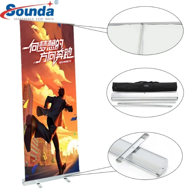 Luxuriöse Aluminium-Sliver-T-Drop Roll-up-Banner einziehbare Display-Ständer