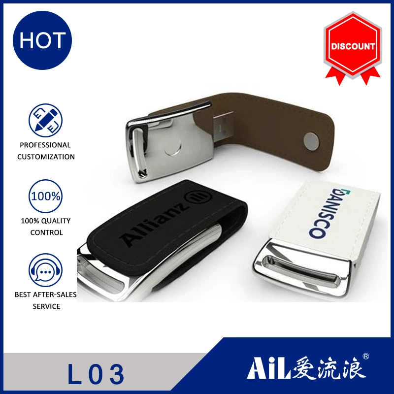 Unidade Flash USB 2.0 3.0 em couro com Memory Stick USB