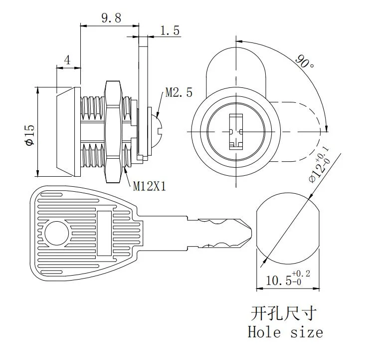 Serrure de came de porte avec clé de fabricant de sécurité