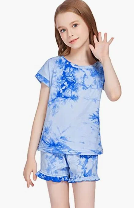 Girls Tie Dye Shorts Set Summer Clothes Cotton Short Sleeve