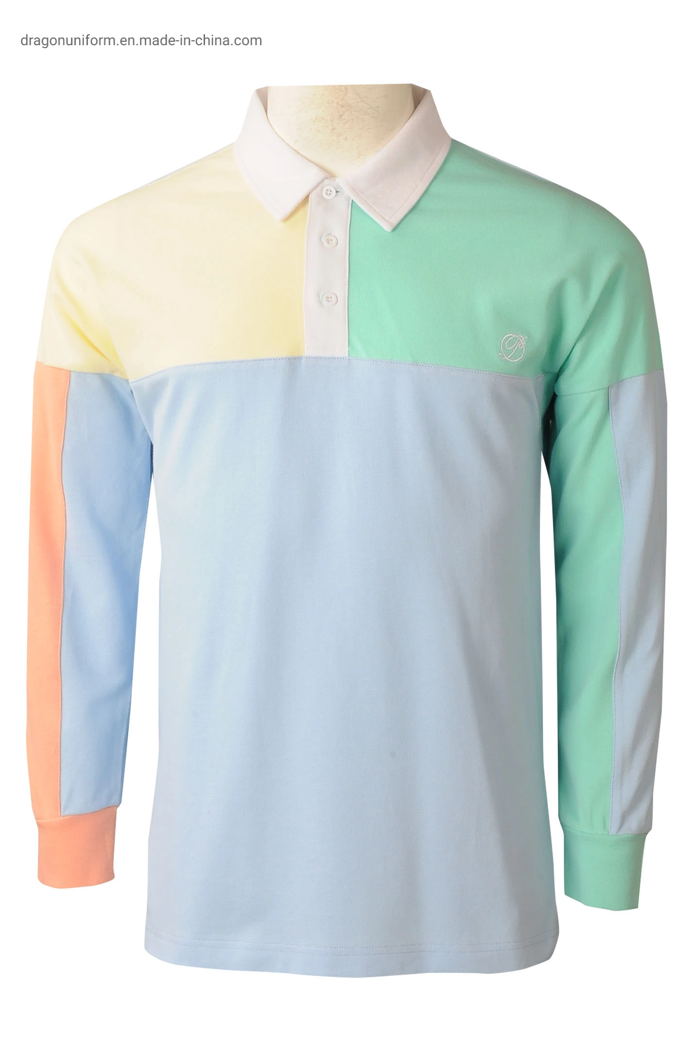 Mens Wholesale/Supplier Custom Aports Colorblock Long Sleeve 100% Cotton Polo Shirt