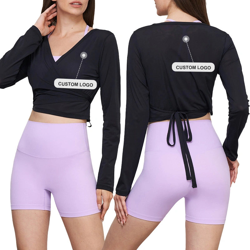 Ropa de entrenamiento de ropa activa de entrenamiento transpirable a medida Smock suave de manga larga Deportes informales Lace-up Yoga Gym Top para mujeres