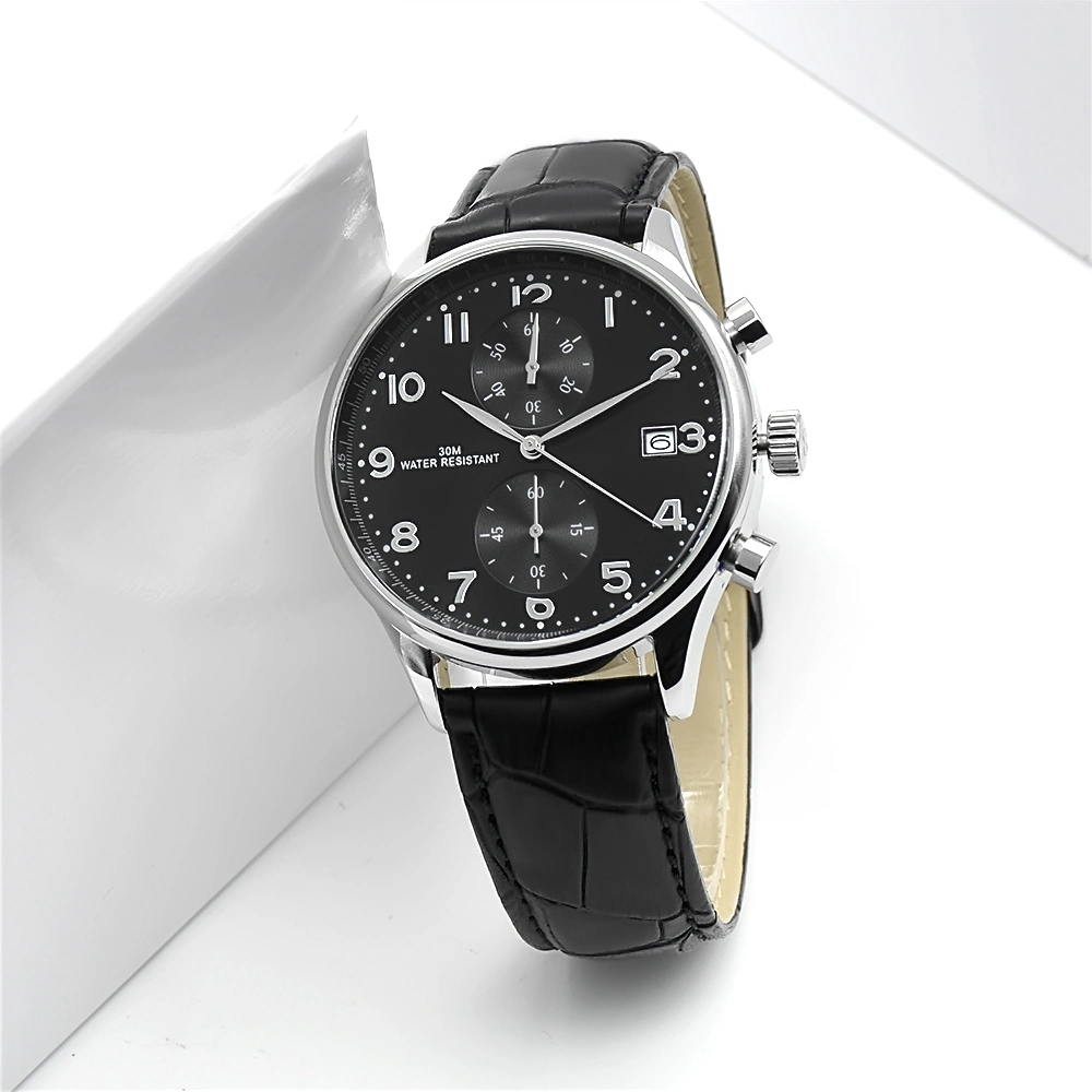 Fashion Cool Gift Stainless Steel Genuine Leather Man Wrist Metal Quartz Watch