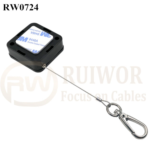 RW0724 Square Retractable Cable Plus Key Hook Wire Rope End as Tethered Mechanism