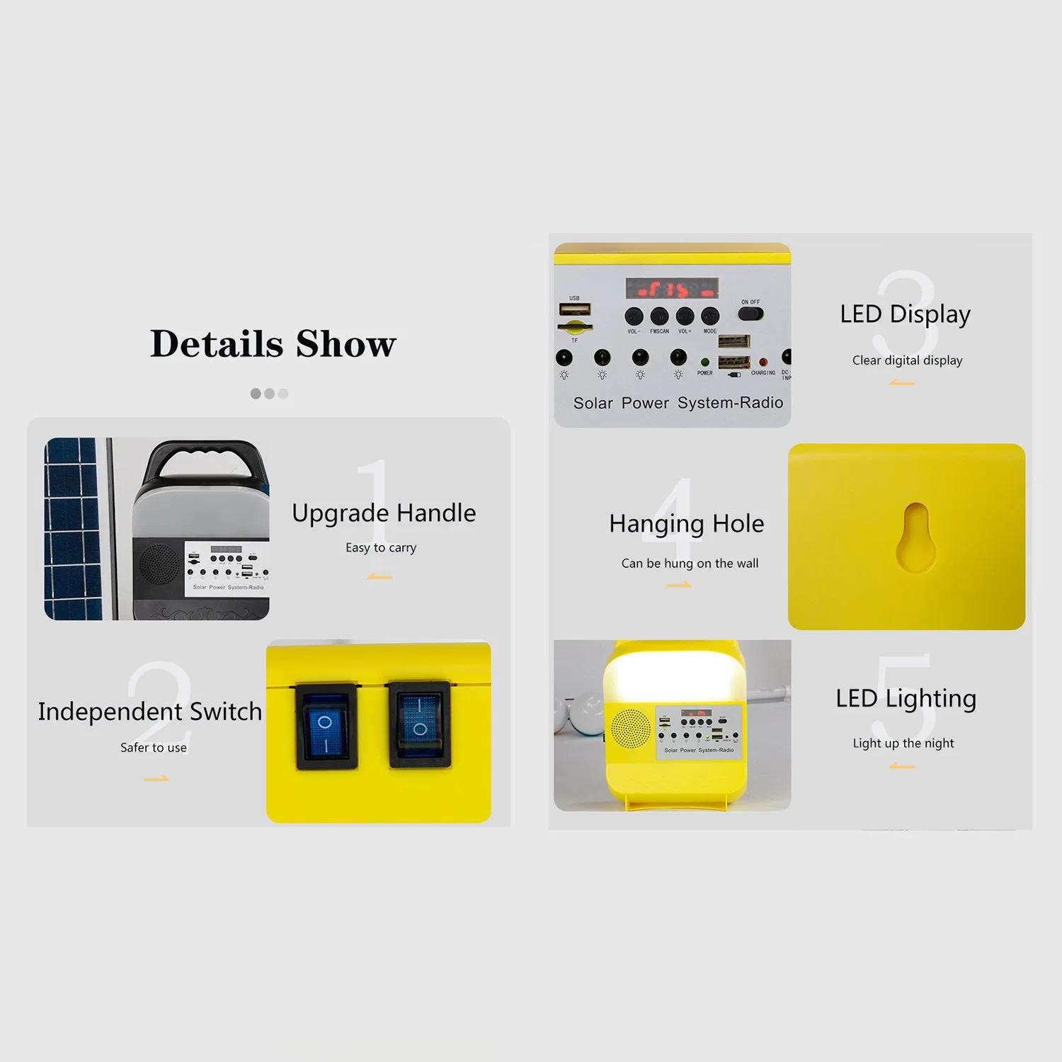 Tragbares Solar Light Power Generation System mit Radio LED Bluetooth Home Beleuchtung Indoor Solar Dusk bis Dawn Lights