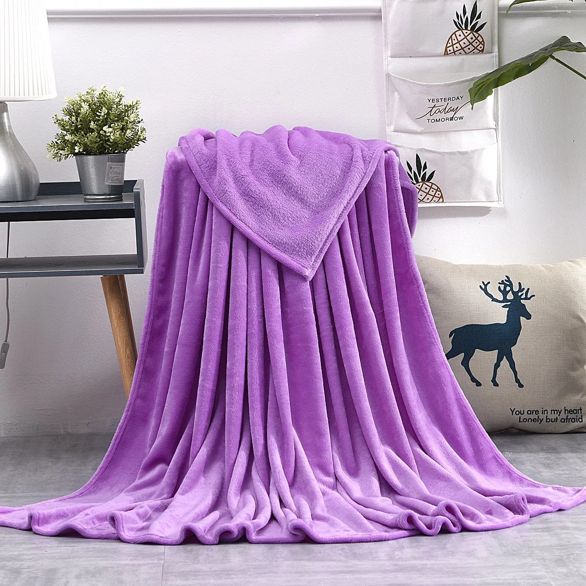 100% Polyester Super Soft Solid Microfiber Flannel Fleece Blanket