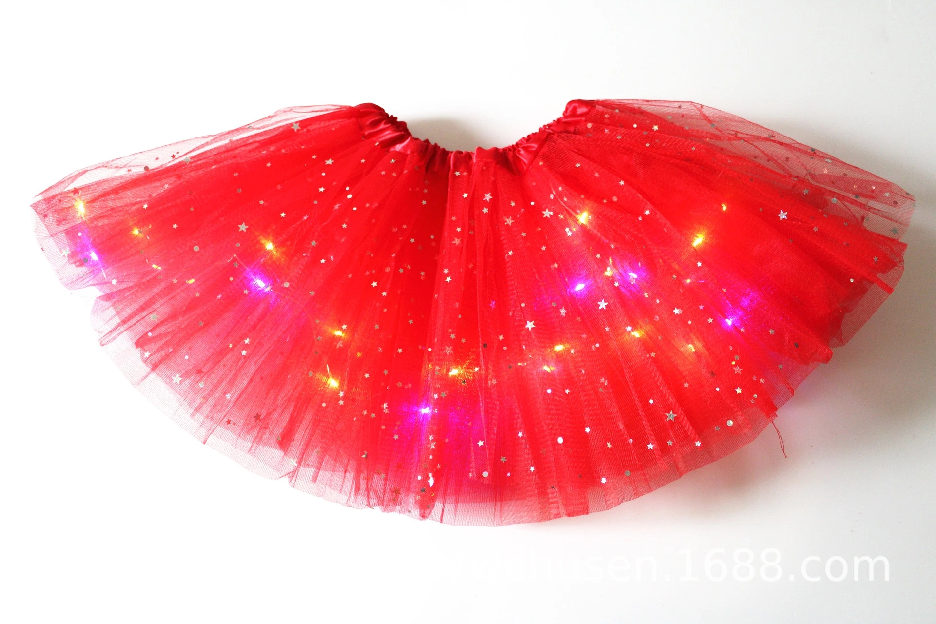 Abckids Children&prime; S Sequin Pommel Skirt Tutu Skirt Luminous Half Mesh Gauze LED Dancing Stars Girl Skirt