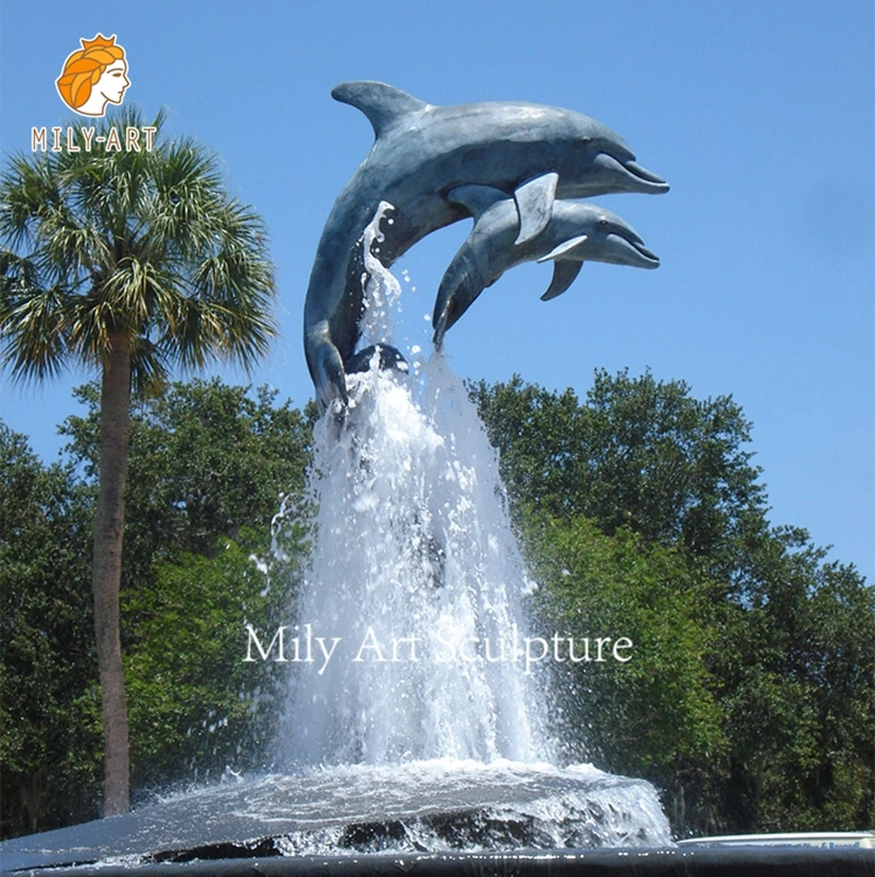 Home Jardín decorativo Artesanía de metal de bronce fundido Dolphin Fuente de agua para la venta