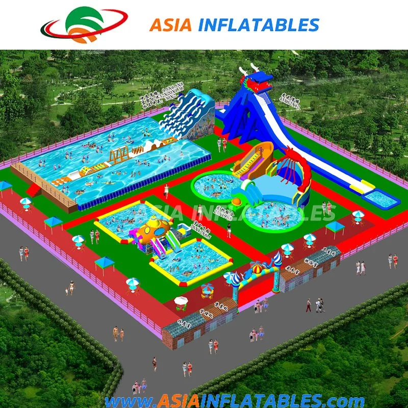 PVC Customized Land Inflatable Amusement Aqua Water Park for Kids and Adults with Pool