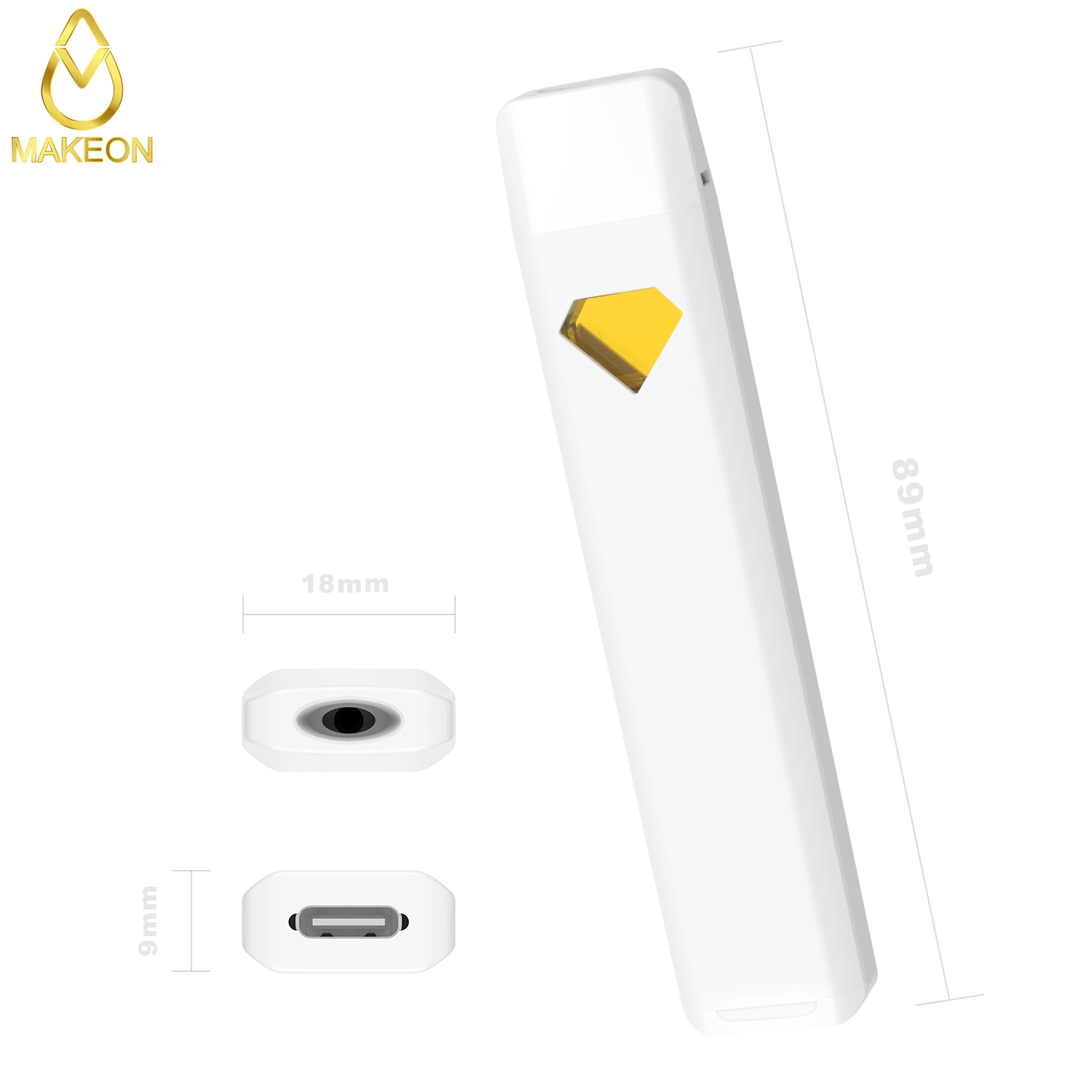 Fenêtre Makeon Dz 0.5ml Diamond forme horizontale e-cigarette jetable en céramique Vape stylo disponible de conception OEM pour réservoir d'huile épaisse barre au milieu de la tige de métal Pod libre