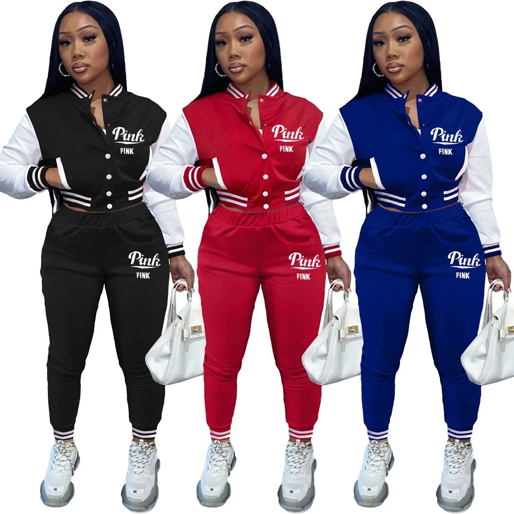 L286185 Black/White Air Layer Active Contrast Color Printed Letter Baseball Sports Tracksuit Set