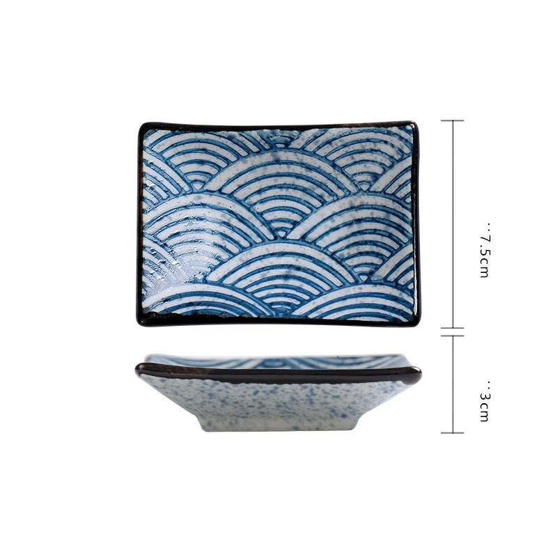 3inch Ceramic Appetizer Plates, 2-Compartment Serving Platter Tray, Soy Dipping Sauce Dishes, Rectangular Divided Dish for Home Hotel Restaurant Kitchen