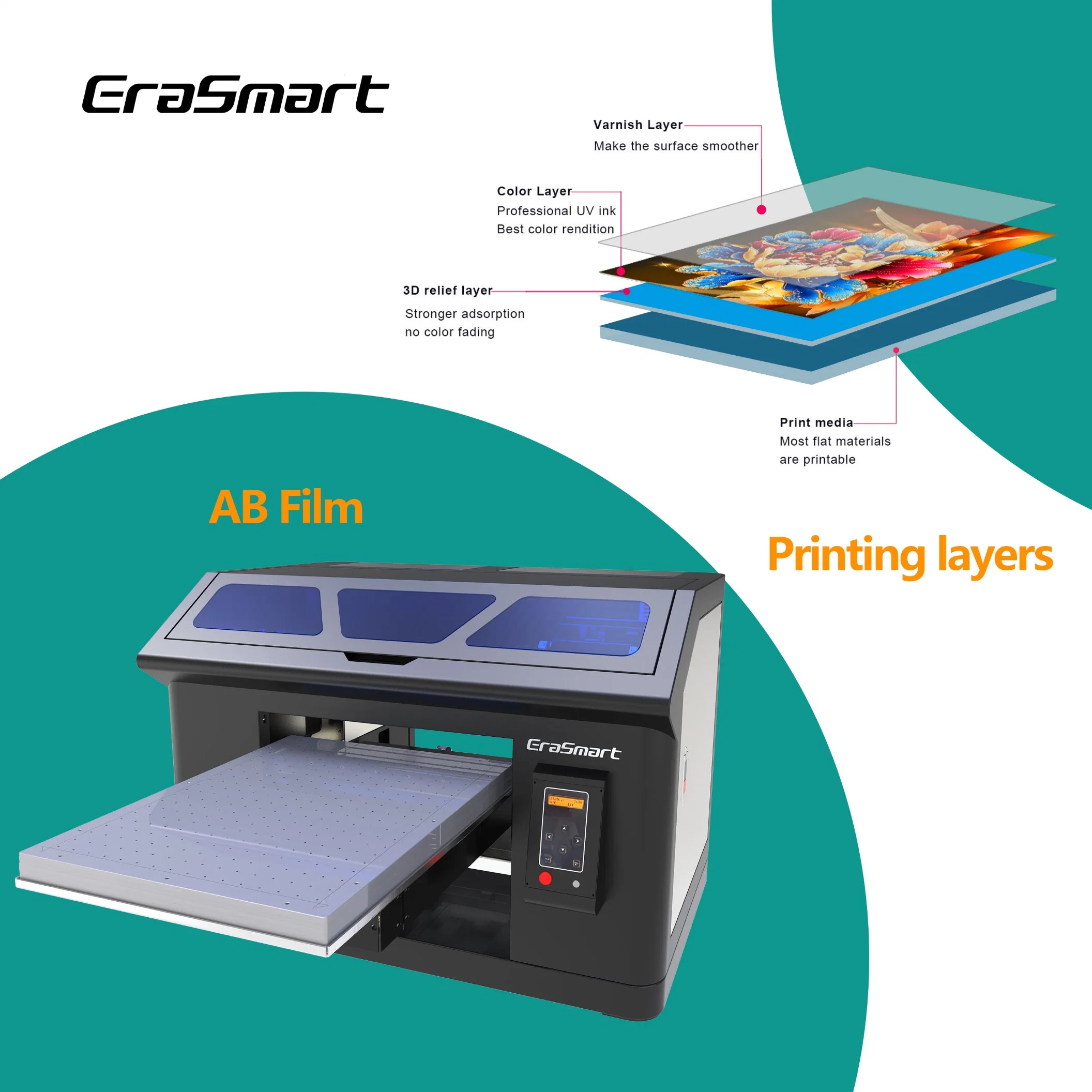 Erasmart A3+ 3545 UV Dtf Printer Inkjet LED XP600 Print Head Impresora for Rotary Bottles Golf Phone Case Varnish