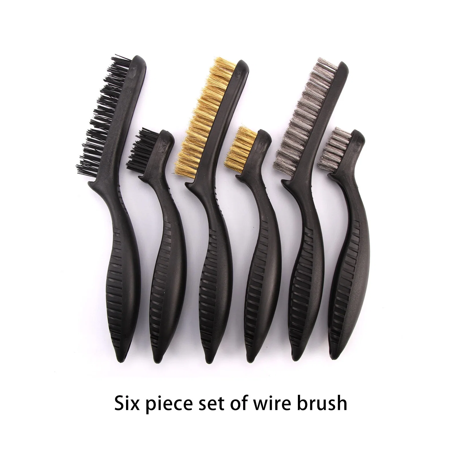 Hot Sale Cleaning Rust 6PCS Set Nylon Brass Stainless Steel Wire Brush with Plastic Handle