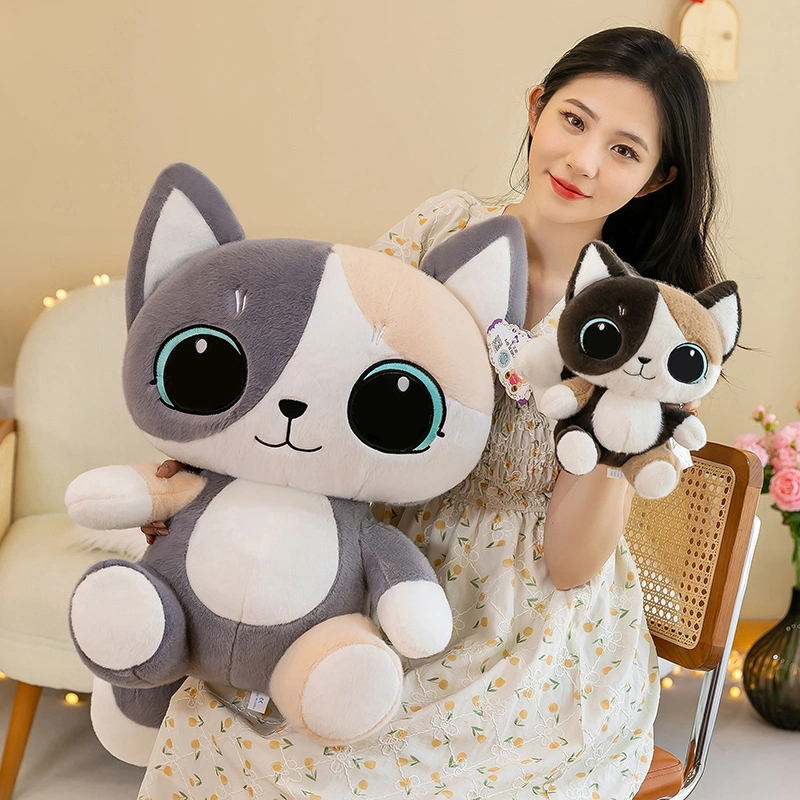 Squeeze Toys Cat Toy Custom Plush Kawaii Stuffed Toy Sleeping with a Cat Pillow Grey and Yellow Cat Dolls