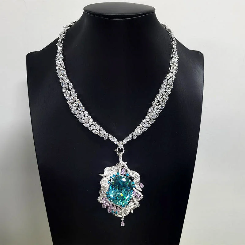 Custom Fashion Luxury Paraiba Sapphire Unique S925 Silver 18K Real Gold Plating Pendant Necklace Fine Jewelry