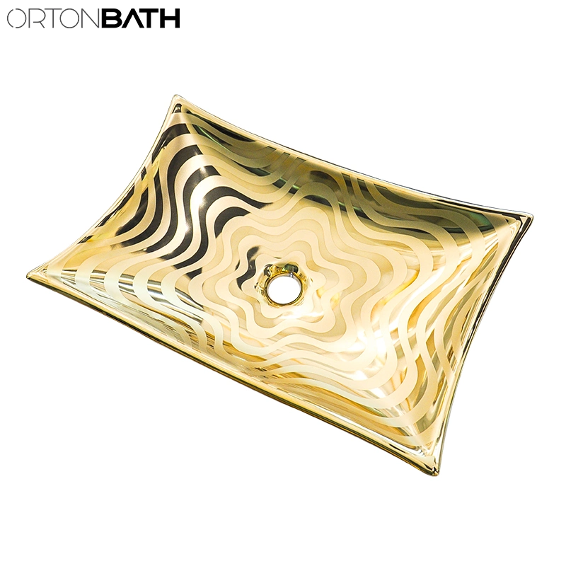 Ortonbath Banho Retangular Bancada Electroplated Cerâmica Bacia do Prata Art Lavatório Pia sem Misturador torneira para banheiro armário de toucador