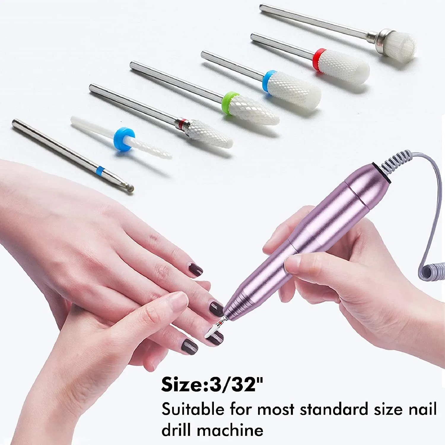 Ceramic Nail Drill Bits Set 7PCS 3/32 Inch Diamond Carbide Nail Drill Bit for Remove Acrylic Gel Nails Cuticle Manicure Pedicure