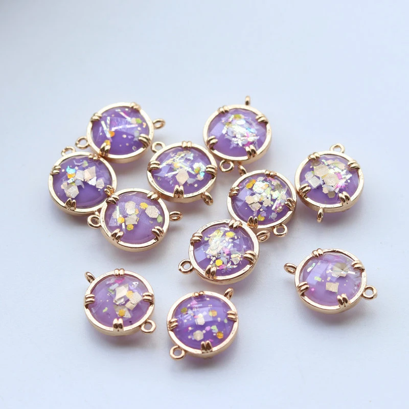 Gold Foil Round Resin Double Hole Pendant Accessories DIY Retro Court Style Earrings Necklace Accessories