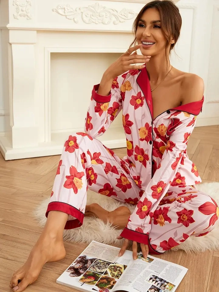 Floral Print Pyjama Long Sleeve Pajamas for Women Set Cotton