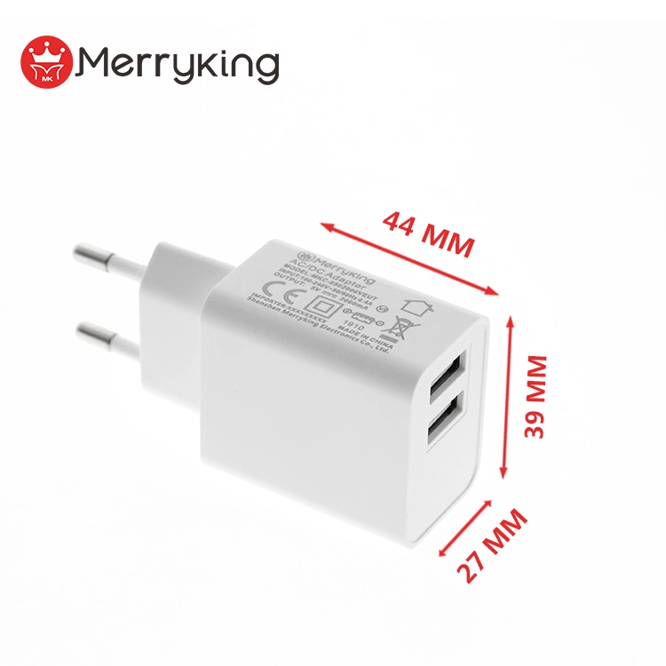 White Color EU Plug Dual USB Wall Charger 5V 2A 2.1A 2.5A USB Travel Power Adapter for Tablet with Ce GS